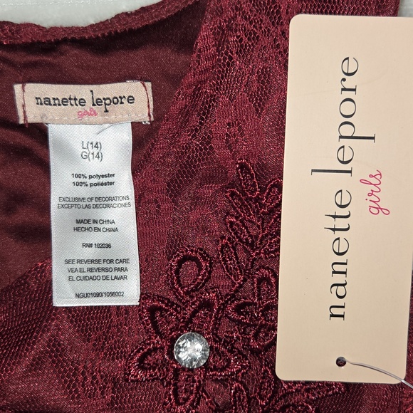 NANNETTE LEPORE NEW Girls L 14 BURGUNDY Sleeveless Floral Dress NWT - Picture 5 of 9